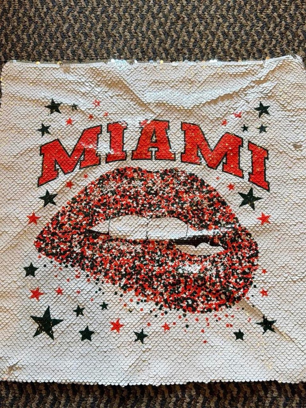 Miami Sequin Lip Decorative Throw Pillow Cover - Red & Black
